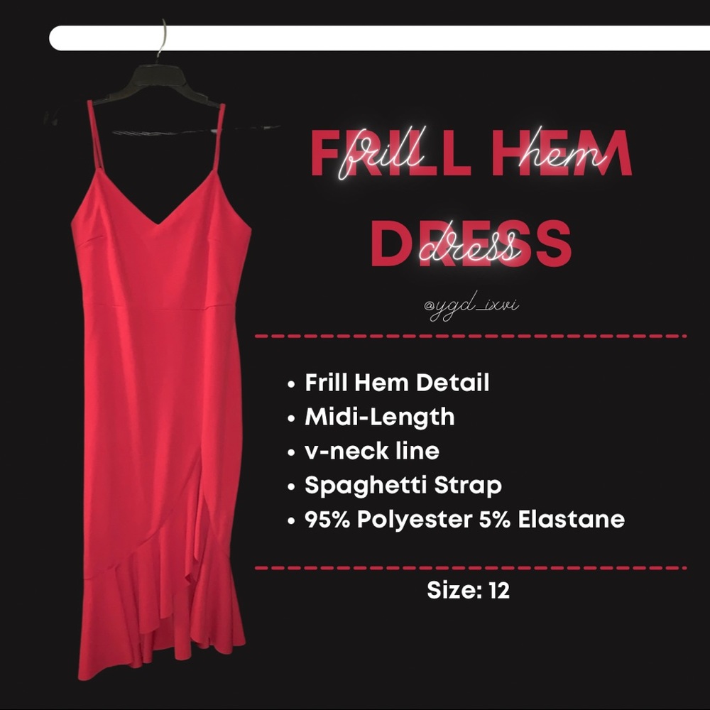 Sexy Red Frill Hem Midi Dress with Slit